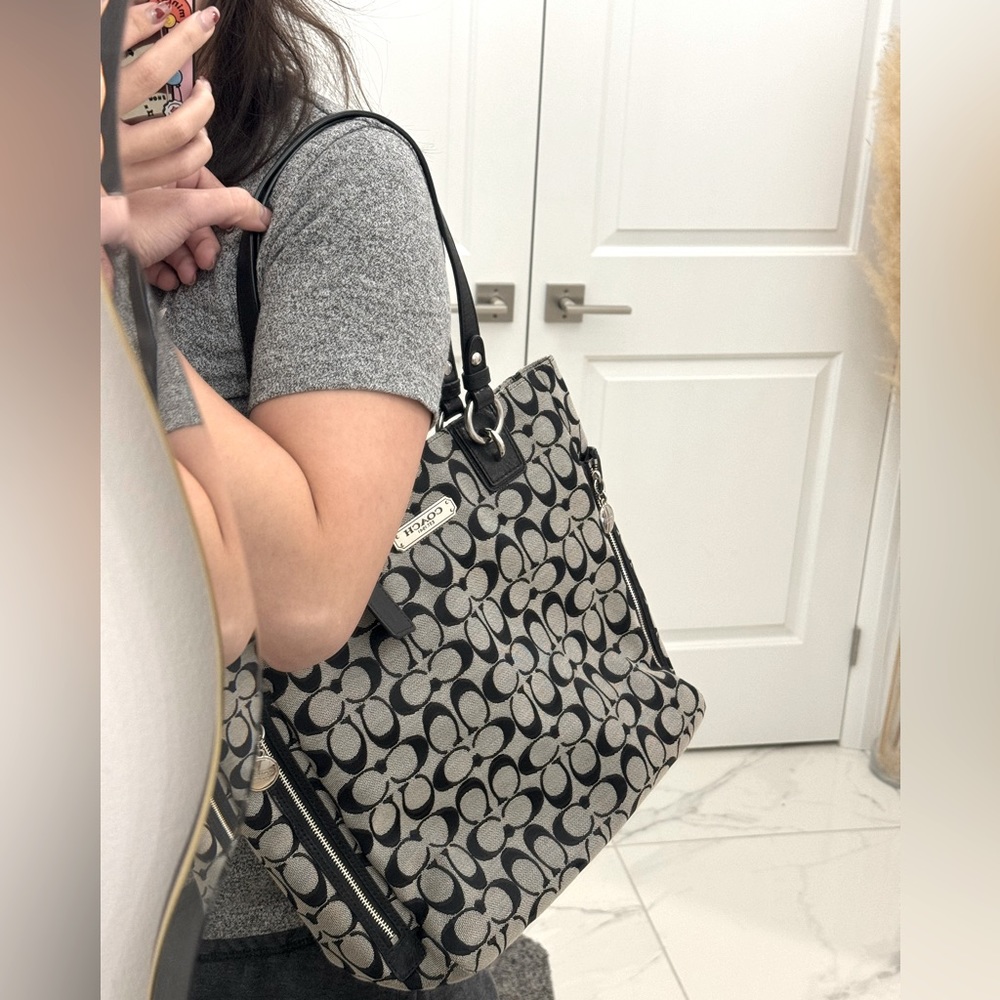 Coach Signature Logo Shoulder Bag Grey